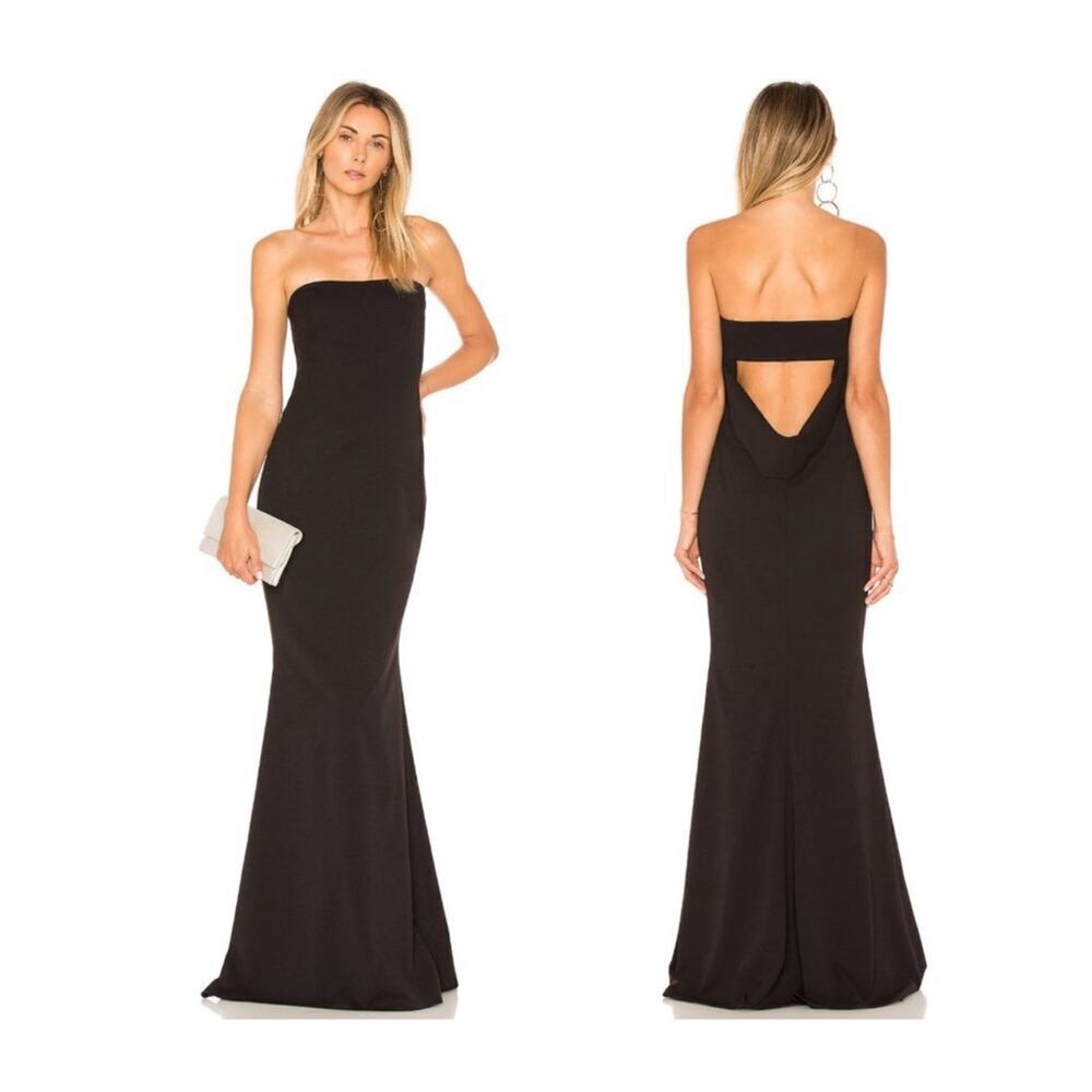 Katie May Mary Kate Black Strapless Drape Back Gown Dress Size 10